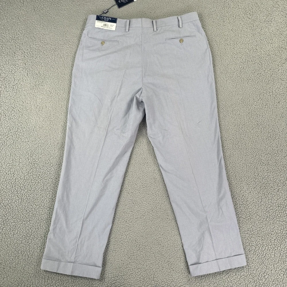 NWT Chaps Dress‎ Pants Men 38x30 Blue White 100% Cotton Pinstripe Double Pleated